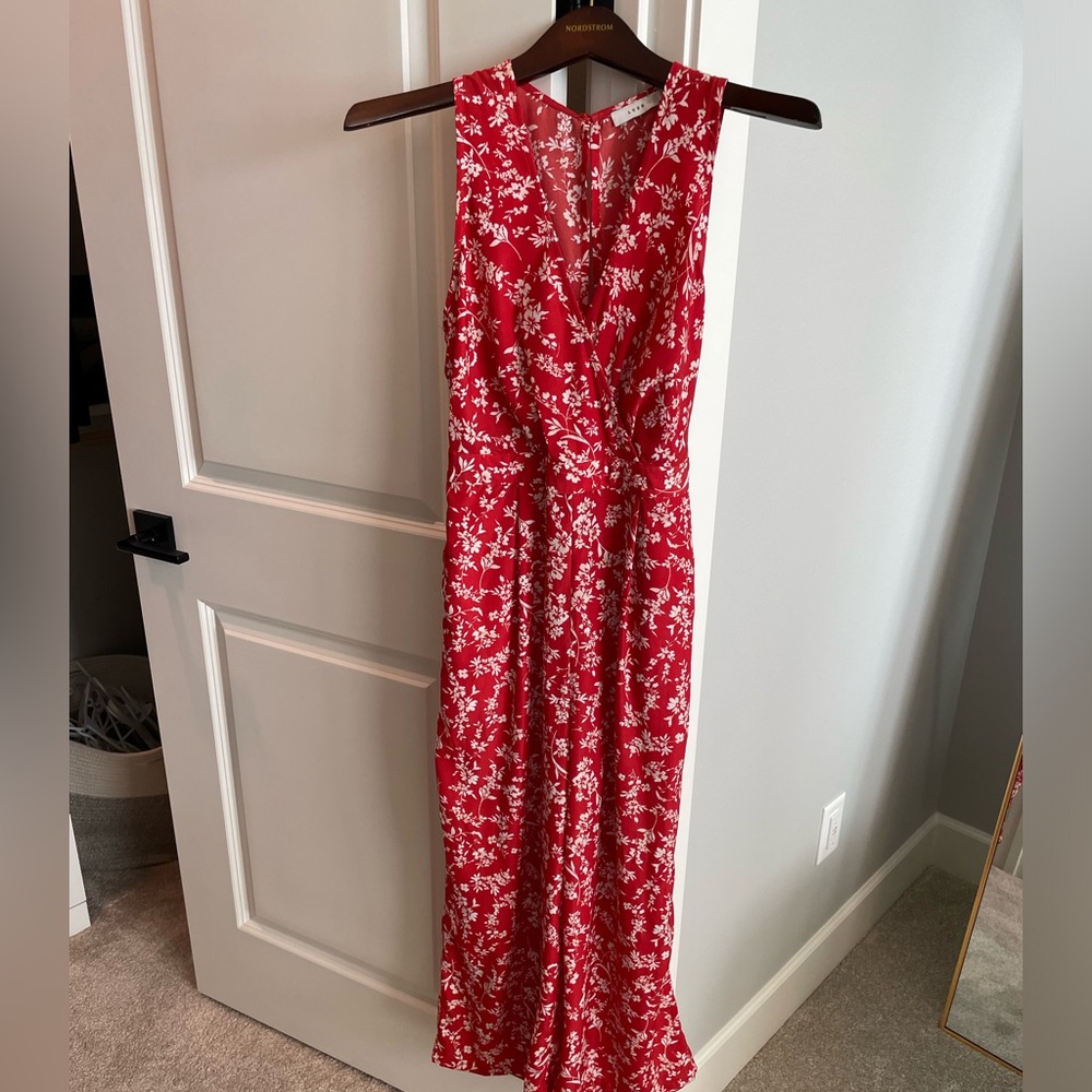 Lush size Small red and white floral jumpsuit